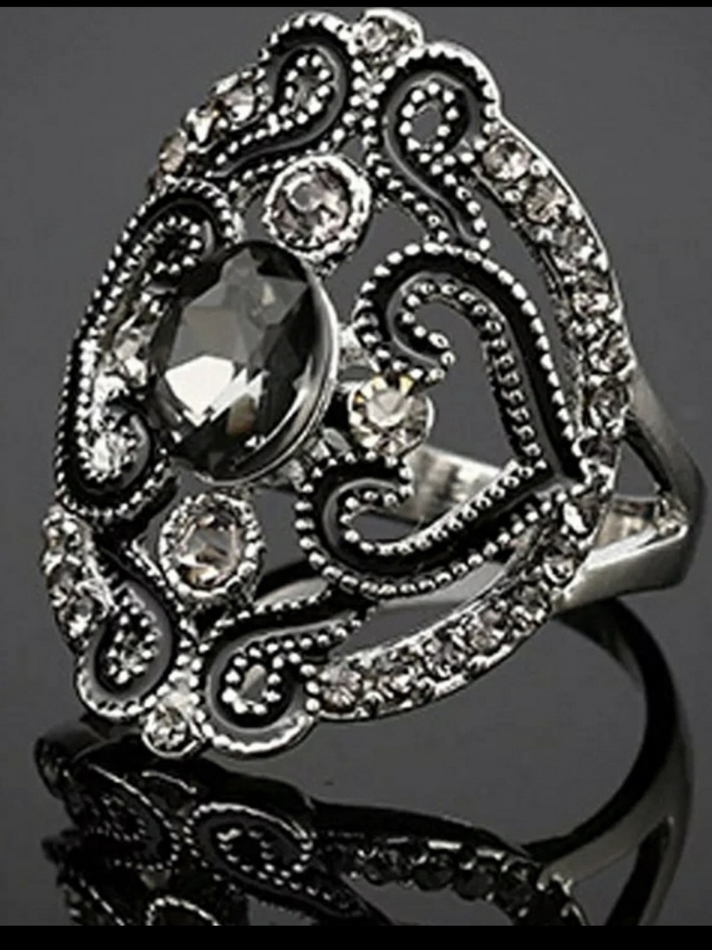 Silver & black Women's Statement Ring